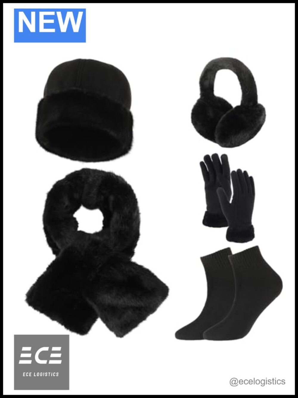 5 Pc Faux Fur Winter Set Hat Gloves Scarf Earmuffs Socks